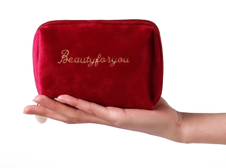 Multicolor Small Cosmetic Travel Bag Velvet Embroidered Makeup Bag