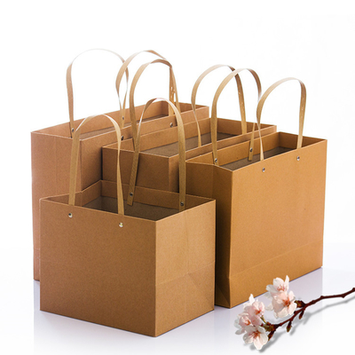 Recycled Kraft Paper Shopping Bags With Handles CMYK Printing