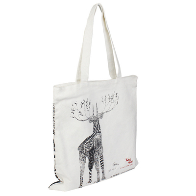 100gsm Canvas Reusable Tote Shopping Bags Waterproof Beach Tote With Zipper