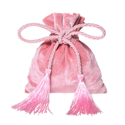 Pink Velour Custom Drawstring Jewelry Bags Pouch Velvet With Tassel