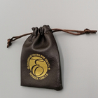 Soft Brown 9x12cm Pu Leather Fabric Drawstring Gift Bags With Gold Logo