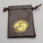 Soft Brown 9x12cm Pu Leather Fabric Drawstring Gift Bags With Gold Logo