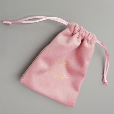 Pink Soft Velvet Jewelry Pouch , SGS 10x15cm Velvet Gift Bag