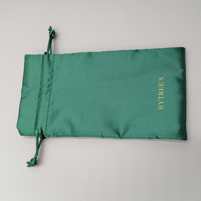 Green Embroidery Satin Fabric Drawstring Gift Bags 7x9cm Size