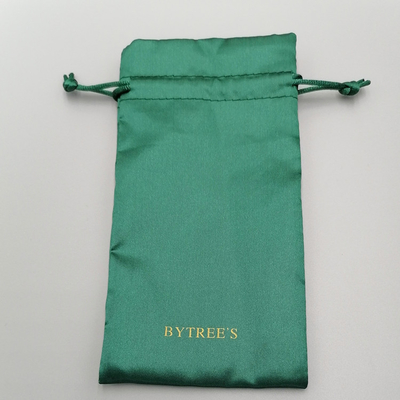 Green Embroidery Satin Fabric Drawstring Gift Bags 7x9cm Size