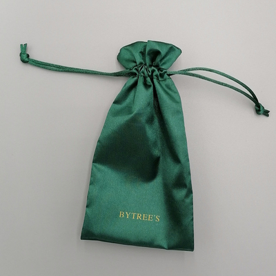 Green Embroidery Satin Fabric Drawstring Gift Bags 7x9cm Size