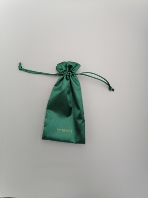 Green Embroidery Satin Fabric Drawstring Gift Bags 7x9cm Size