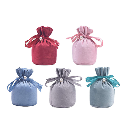 Round Bottom Small Velvet Fabric Drawstring Gift Bags 10x15cm