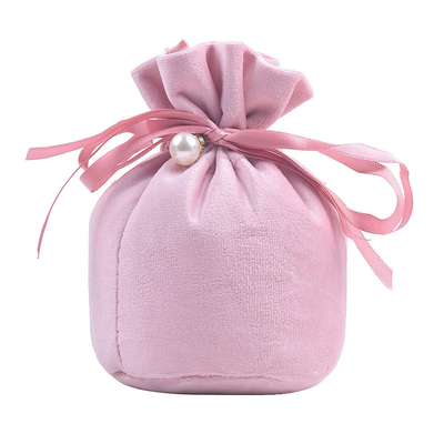 Round Bottom Small Velvet Fabric Drawstring Gift Bags 10x15cm