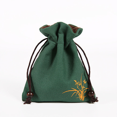 Double Layer Brown Fabric Drawstring Gift Bags Small 20x20cm