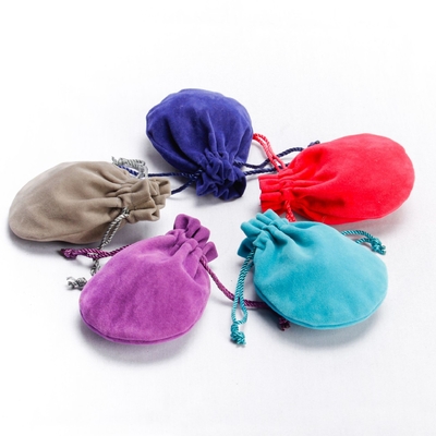 Purple Round Bottom Drawstring Bag , 5*7cm Velour Travel Jewelry Pouch Drawstring