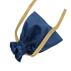 10x15cm Fabric Drawstring Gift Bag Dark Blue Velvet Gift Pouch With Ribbon Motif