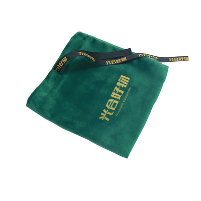 8x12cm Fabric Drawstring Gift Bag Custom Silk Screen Printed Logo Dark Green Velvet  Gift Packaging Bag