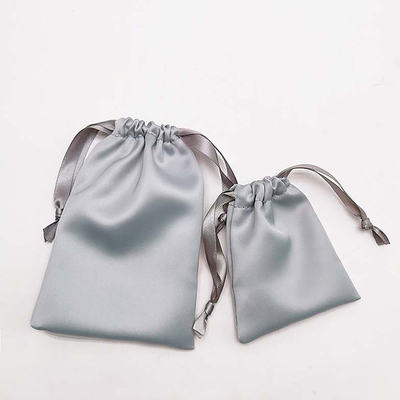 Customized Jewelry Small Packaging Gift Dust Wig Satin Drawstring Pouch Bags With Gold Logo