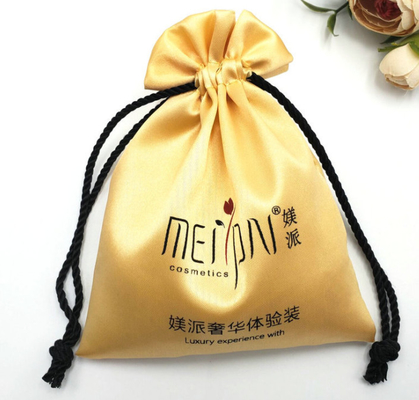 7x9cm (2.7x3.5inch) Jewelry Drawstring Pouch Promotional Small Gold Satin Bag With Logo Fabric Drawstring Gift Bags