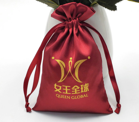 10x15cm Jewelry Drawstring Pouch Promotional Red Satin Bag With Logo Fabric Drawstring Gift Bags