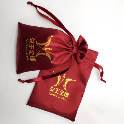 10x15cm Jewelry Drawstring Pouch Promotional Red Satin Bag With Logo Fabric Drawstring Gift Bags