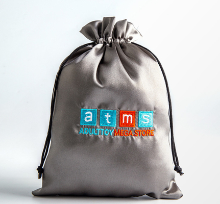 Customized Fabric Drawstring Gift Bags Customized Drawstring Gift Silk Satin Pouch Hair Extension Packaging Gray Satin