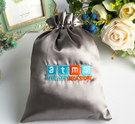 Customized Fabric Drawstring Gift Bags Customized Drawstring Gift Silk Satin Pouch Hair Extension Packaging Gray Satin