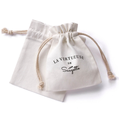 Fabric Drawstring Gift Bags Custom Logo Natural Cotton Canvas Drawstring Pouch Gift Jewelry Packaging Bags