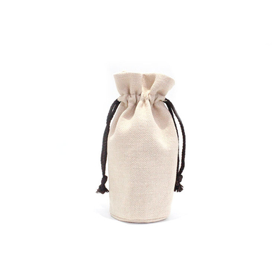 Custom Design Logo Printed 1 Bottle Canvas Cotton Drawstring Wine Bag Fabric Drawstring Gift Bags