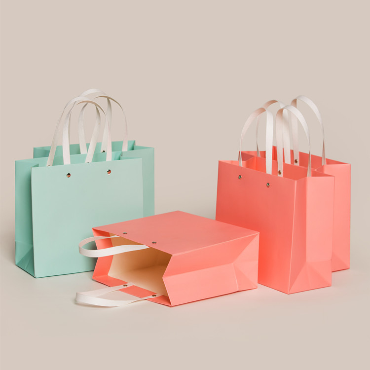 Ribbon Pantome Paper Shopping Bags With Handles Custom Made