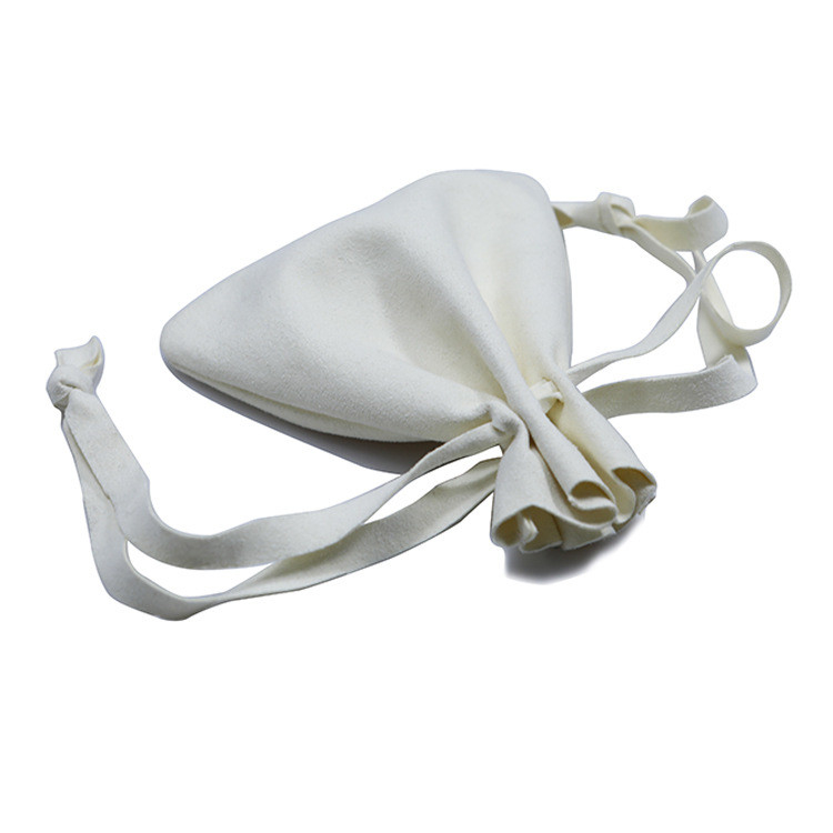 White Suede Jewellery Fabric Drawstring Gift Bags 9x12cm With Logo