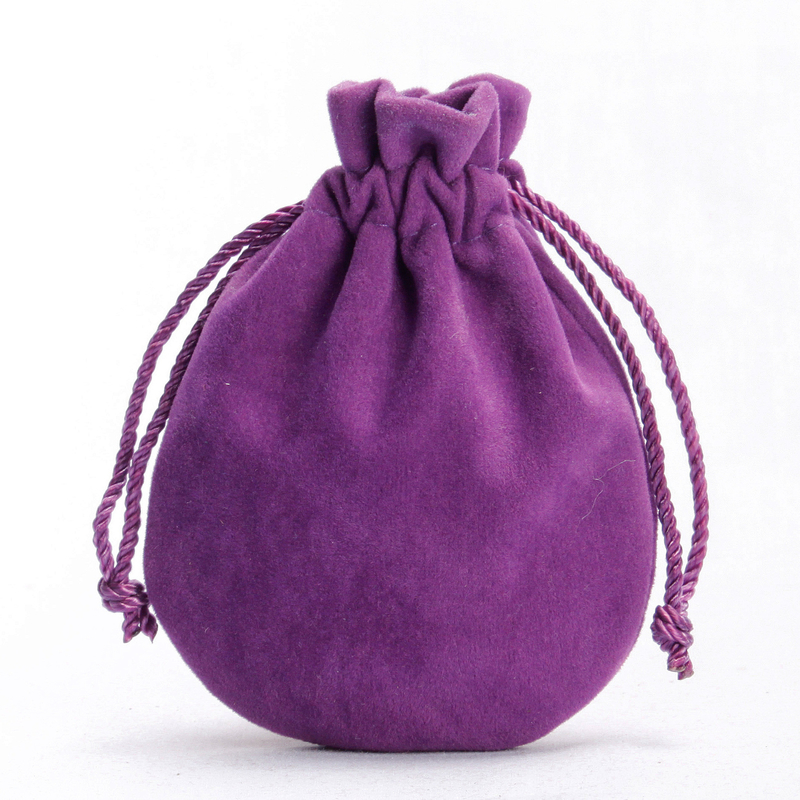 Purple Round Bottom Drawstring Bag , 5*7cm Velour Travel Jewelry Pouch Drawstring