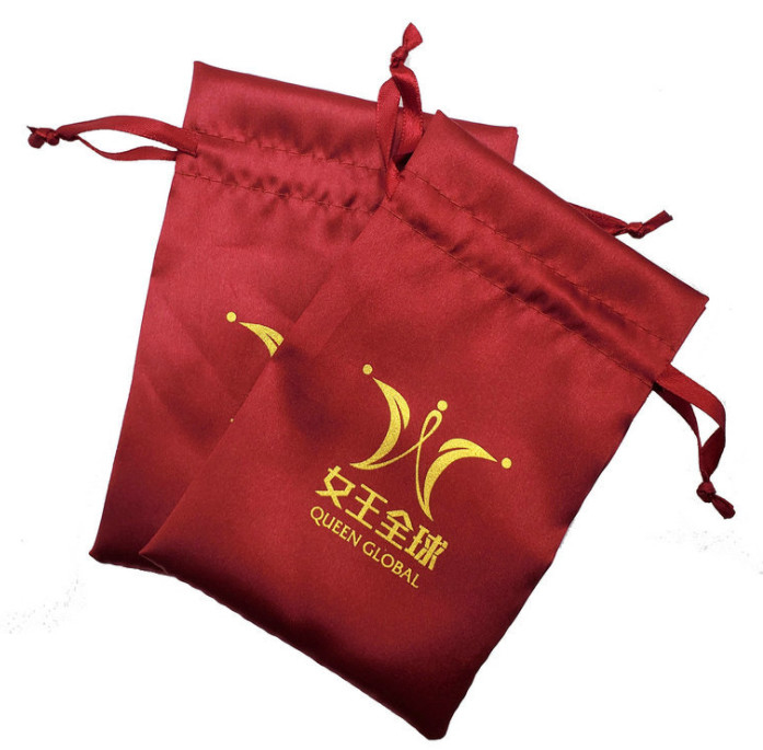 10x15cm Jewelry Drawstring Pouch Promotional Red Satin Bag With Logo Fabric Drawstring Gift Bags