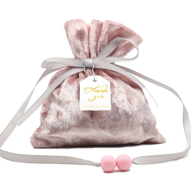 Soft Touch Fabric Drawstring Gift Bags High Quality Velvet Material with Greeting tag