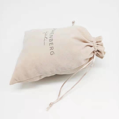 Polyester Flocking Drawstring Mesh Pouch Gift packaging 25x30cm With Woven Label